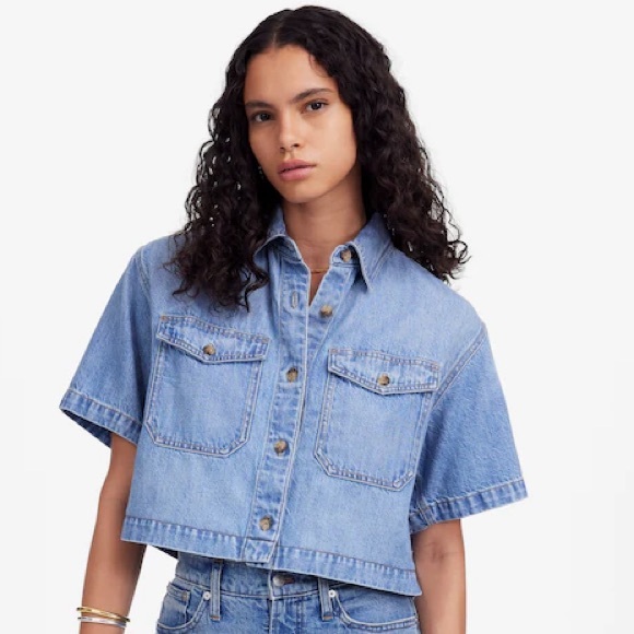 Madewell Tops - Madewell NWT Boxy Crop Button Up Shirt Airy Denim Edition Medium in Hallstead